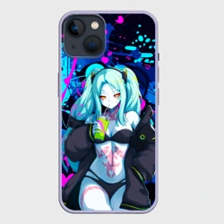 Чехол для iPhone 14 Ребекка и граффити - киберпанк 