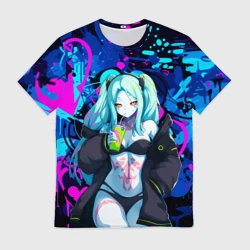 Мужская футболка 3D Ребекка и граффити - киберпанк 