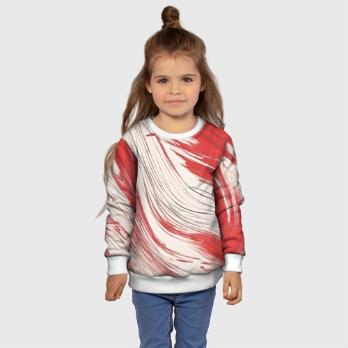 Детский свитшот 3D Абстракция красно-белая, цвет 3D печать - фото 7