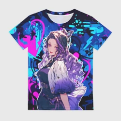 Женская футболка 3D Шинобу Кочо и граффити 