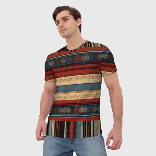 Мужская футболка 3D с принтом Этнический принт в полоску, фото на моделе #1