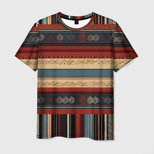Мужская футболка 3D с принтом Этнический принт в полоску, вид спереди #2
