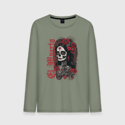 Мужской лонгслив хлопок Девушка в гриме муэрто  и розы