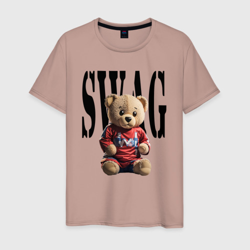 Мужская футболка хлопок Медвежонок swag, цвет пыльно-розовый