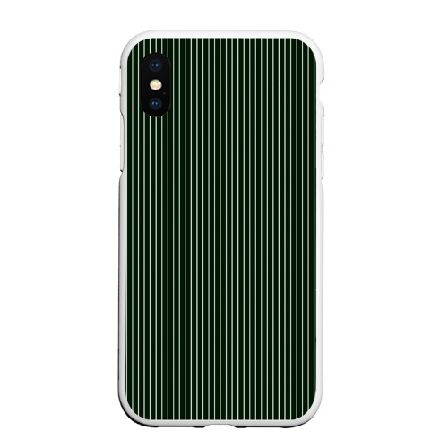 Чехол для iPhone XS Max матовый с принтом Тёмно-зелёный тонкие полосы, вид спереди #2