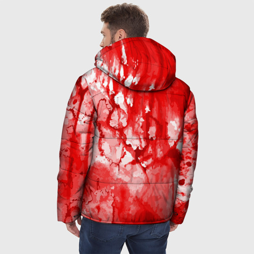 Мужская зимняя куртка 3D с принтом Кровь на белом, вид сзади #2