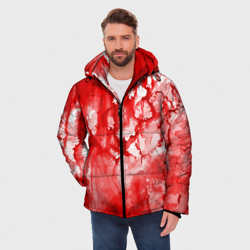 Мужская зимняя куртка 3D с принтом Кровь на белом, фото на моделе #1