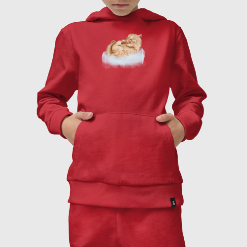 Детский костюм с толстовкой хлопок с принтом Рыжик котик на облачке, вид сбоку #3