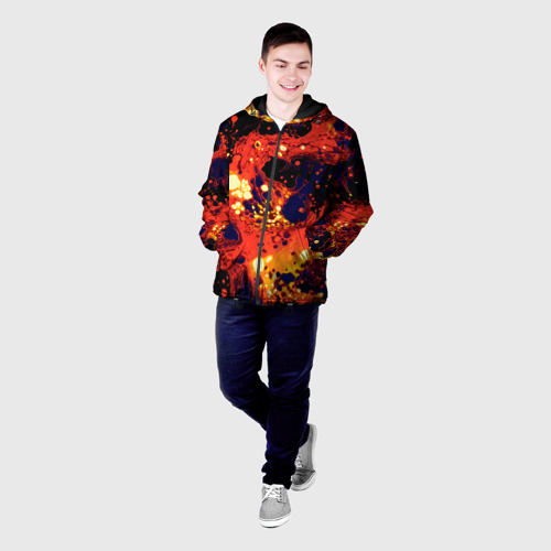 Мужская куртка 3D с принтом Огненная вулканическая лава, фото на моделе #1