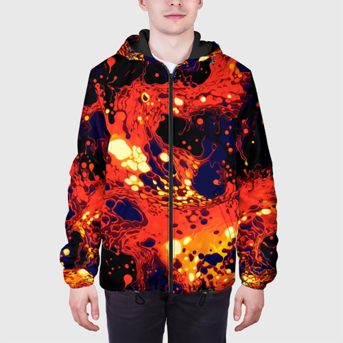 Мужская куртка 3D с принтом Огненная вулканическая лава, вид сбоку #3