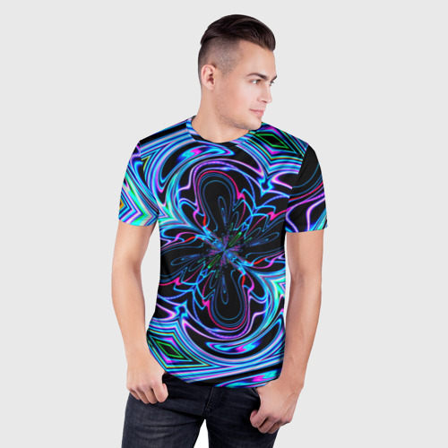 Мужская футболка 3D Slim Абстракция neon, цвет 3D печать - фото 3