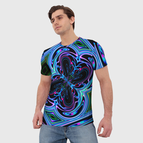 Мужская футболка 3D Абстракция neon, цвет 3D печать - фото 3