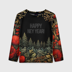 Детский лонгслив 3D Happy new year black style