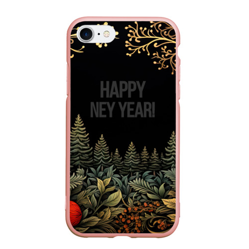 Чехол для iPhone 7/8 матовый с принтом Happy new year black style, вид спереди #2