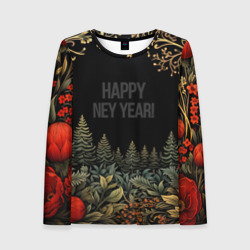 Женский лонгслив 3D Happy new year black style