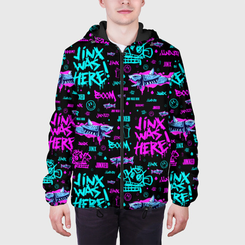 Мужская куртка 3D с принтом Jinx Arcane pattern neon, вид сбоку #3