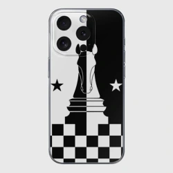 Чехол для iPhone 15 Pro Max силиконовый с защитой камеры Шахматный конь