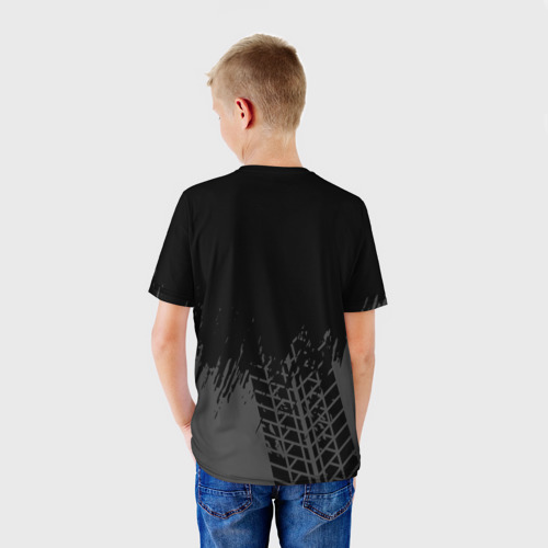 Детская футболка 3D Citroen speed на темном фоне со следами шин посередине, цвет 3D печать - фото 4