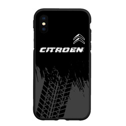 Чехол для iPhone XS Max матовый Citroen speed на темном фоне со следами шин посередине