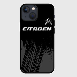 Чехол для iPhone 13 mini Citroen speed на темном фоне со следами шин посередине