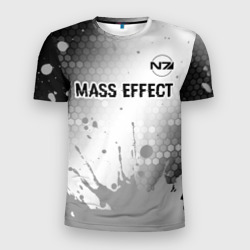 Мужская футболка 3D Slim Mass Effect glitch на светлом фоне посередине