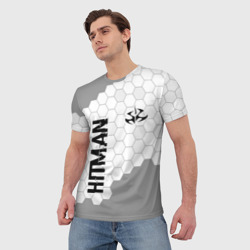Мужская футболка 3D Hitman glitch на светлом фоне вертикально - фото 2