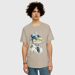 Мужская футболка хлопок Oversize Ящерица в шляпе - Джентльмен арт - фото 2