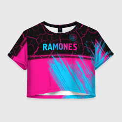 Женская футболка Crop-top 3D Ramones - neon gradient посередине