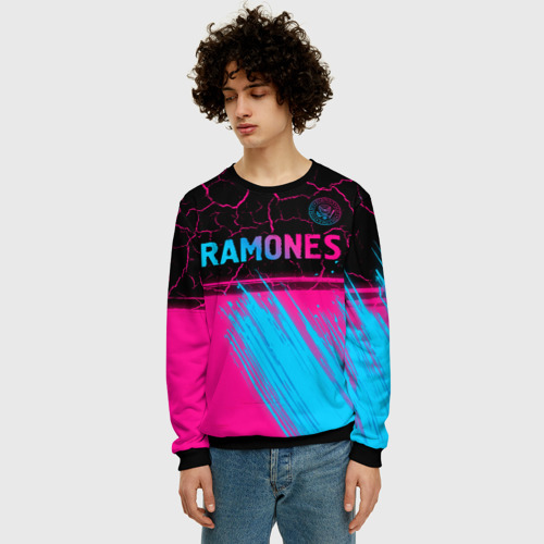 Мужской свитшот 3D Ramones - neon gradient посередине, цвет черный - фото 3
