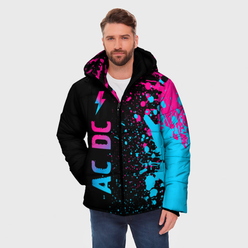 Мужская зимняя куртка 3D AC DC - neon gradient по-вертикали, цвет черный - фото 3