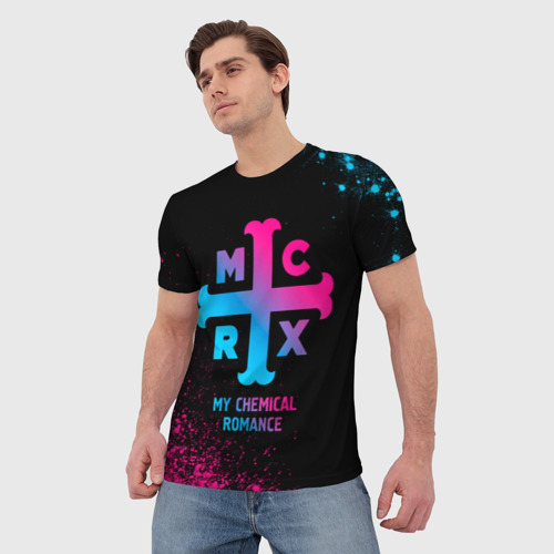 Мужская футболка 3D My Chemical Romance - neon gradient, цвет 3D печать - фото 3