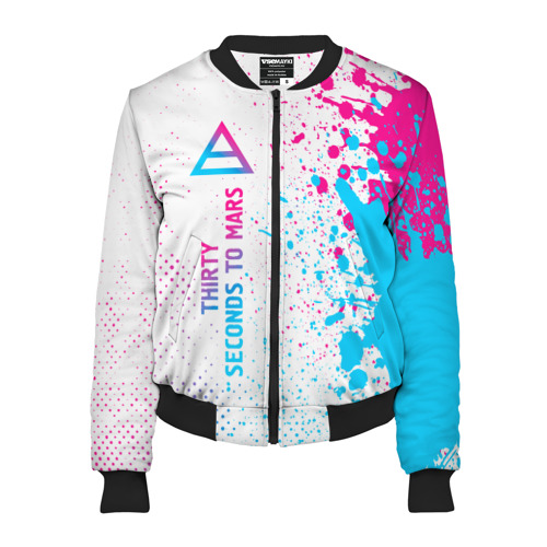 Женский бомбер 3D Thirty Seconds to Mars neon gradient style: по-вертикали, цвет черный