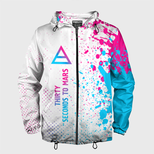 Мужская ветровка 3D Thirty Seconds to Mars neon gradient style: по-вертикали, цвет черный