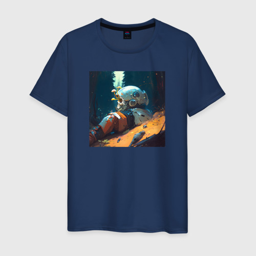 Мужская футболка хлопок Космонавт и лес, цвет темно-синий