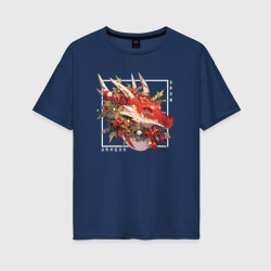 Женская футболка хлопок Oversize Christmas red dragon