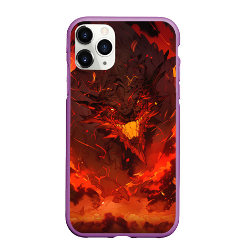 Чехол для iPhone 11 Pro Max матовый с принтом Evil dragon on fire, вид спереди #2