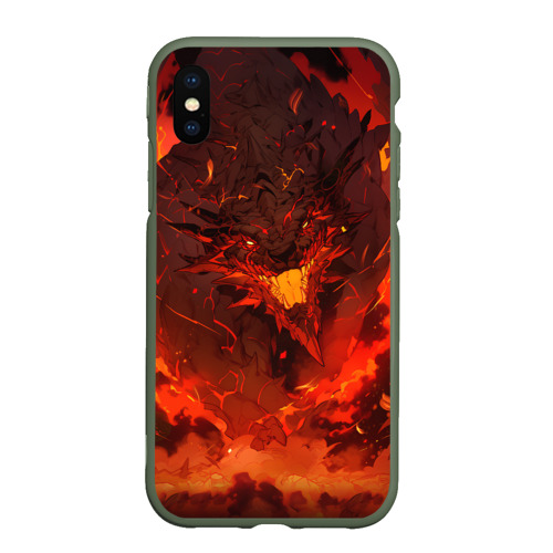 Чехол для iPhone XS Max матовый с принтом Evil dragon on fire, вид спереди #2