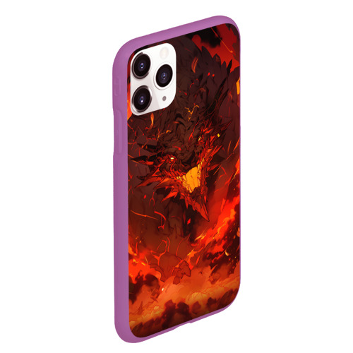 Чехол для iPhone 11 Pro Max матовый с принтом Evil dragon on fire, вид сбоку #3