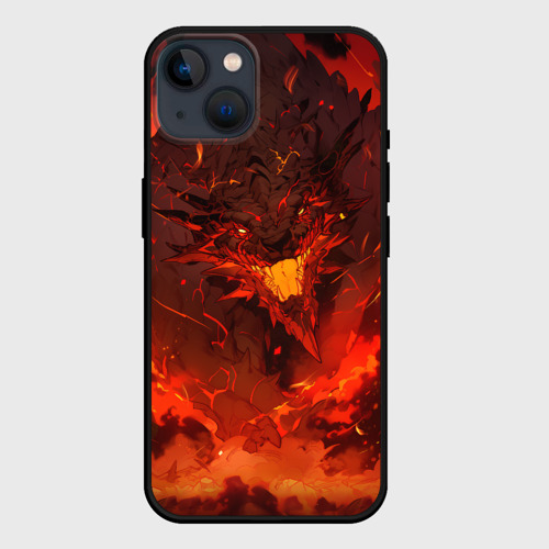 Чехол для iPhone 14 с принтом Evil dragon on fire, вид спереди #2