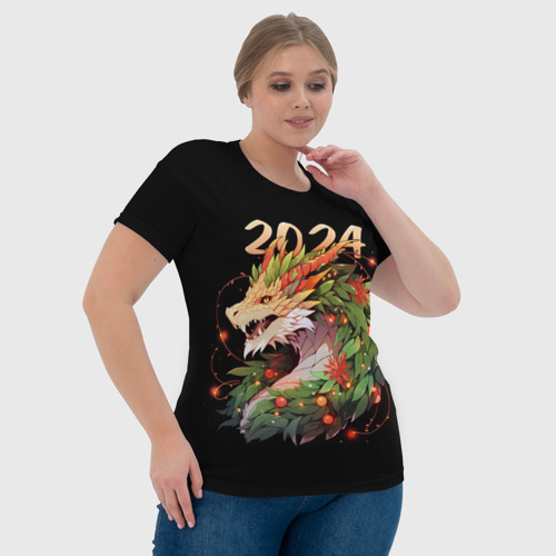 Женская футболка 3D Новогодний дракон 2024, цвет 3D печать - фото 6