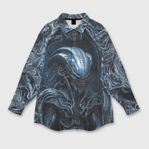 Мужская рубашка oversize 3D с принтом Зловещий ксеноморф, вид спереди #2