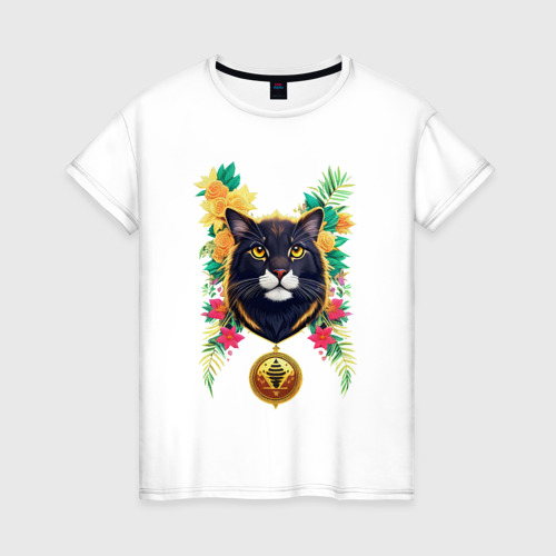 Женская футболка из хлопка с принтом Пума в джунглях, вид спереди №1