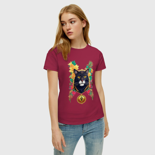 Женская футболка хлопок Пума в джунглях, цвет маджента - фото 3