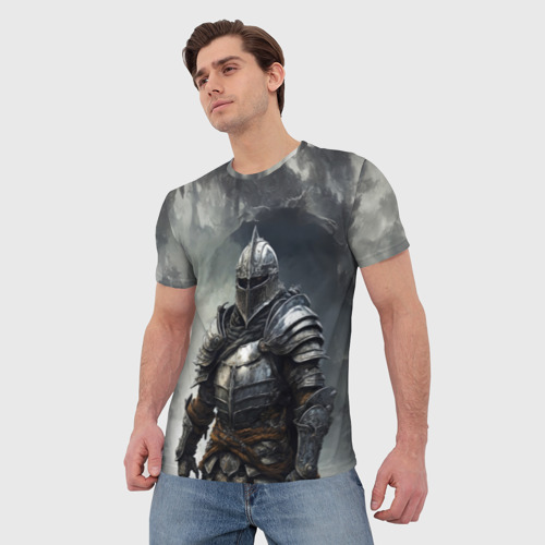 Мужская футболка 3D Рыцарь в туманных горах, цвет 3D печать - фото 3