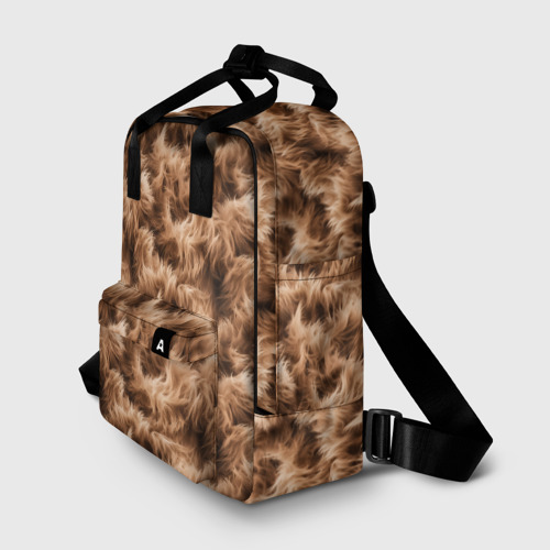 Женский рюкзак 3D с принтом Меховой паттерн коричневый, фото на моделе #1