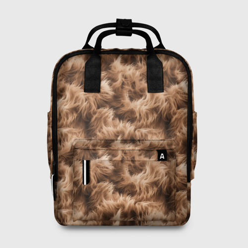 Женский рюкзак 3D с принтом Меховой паттерн коричневый, вид спереди #2