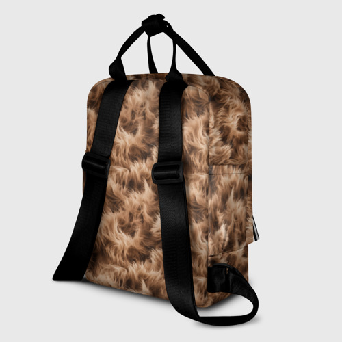 Женский рюкзак 3D с принтом Меховой паттерн коричневый, вид сзади #1