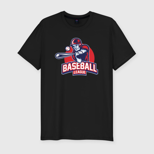 Мужская футболка хлопок Slim Бейсбольная лига, цвет черный
