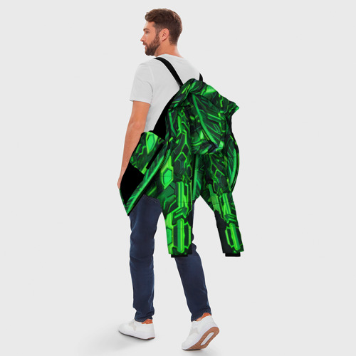 Мужская зимняя куртка 3D Киберпанк неоновая броня зелёная, цвет черный - фото 5