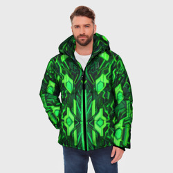 Мужская зимняя куртка 3D Киберпанк неоновая броня зелёная - фото 2